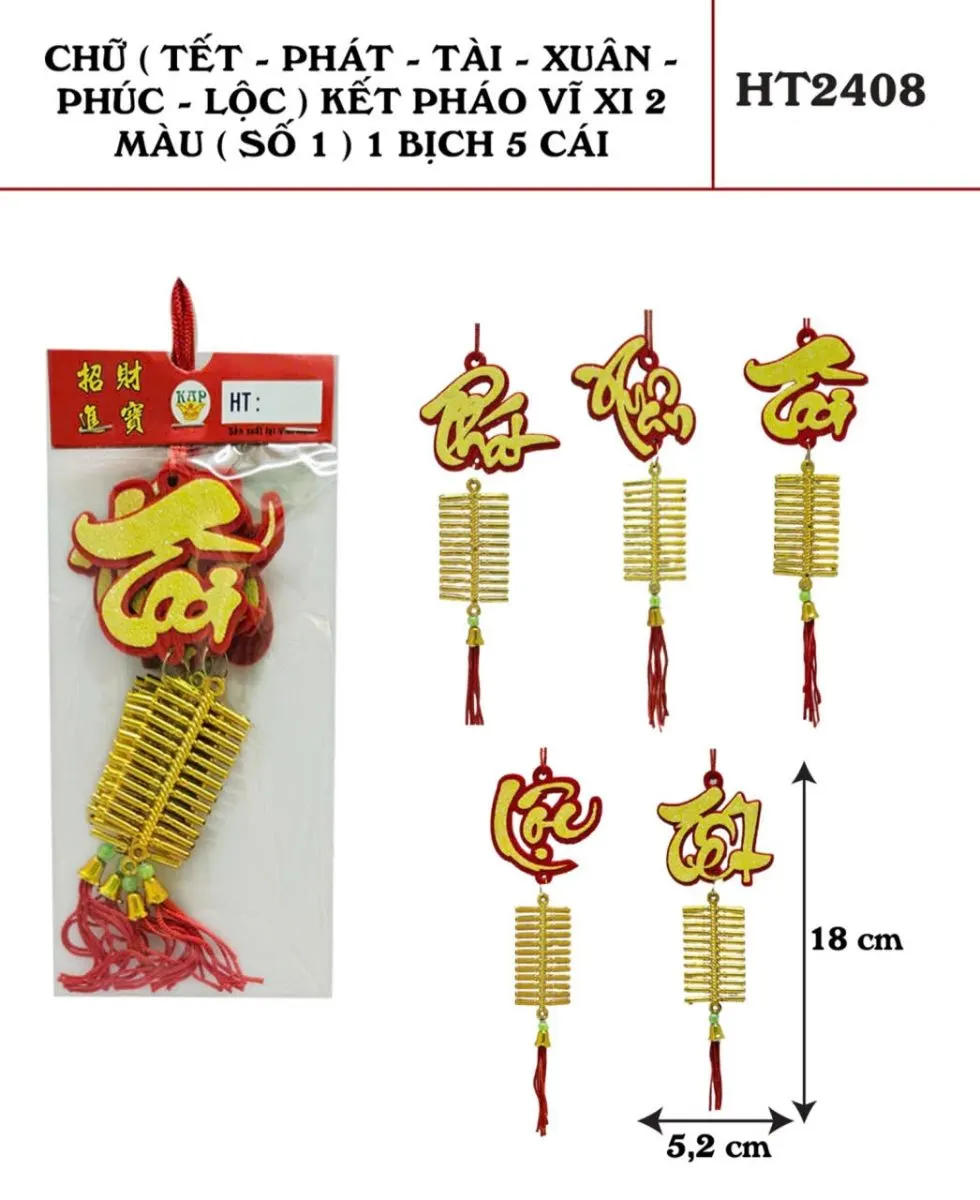 CHỮ ( TẾT , PHÁT , TÀI , XUÂN , PHÚC , LỘC )
KẾT PHÁO VĨ XI THẲNG 2 MÀU ( SỐ 1 )