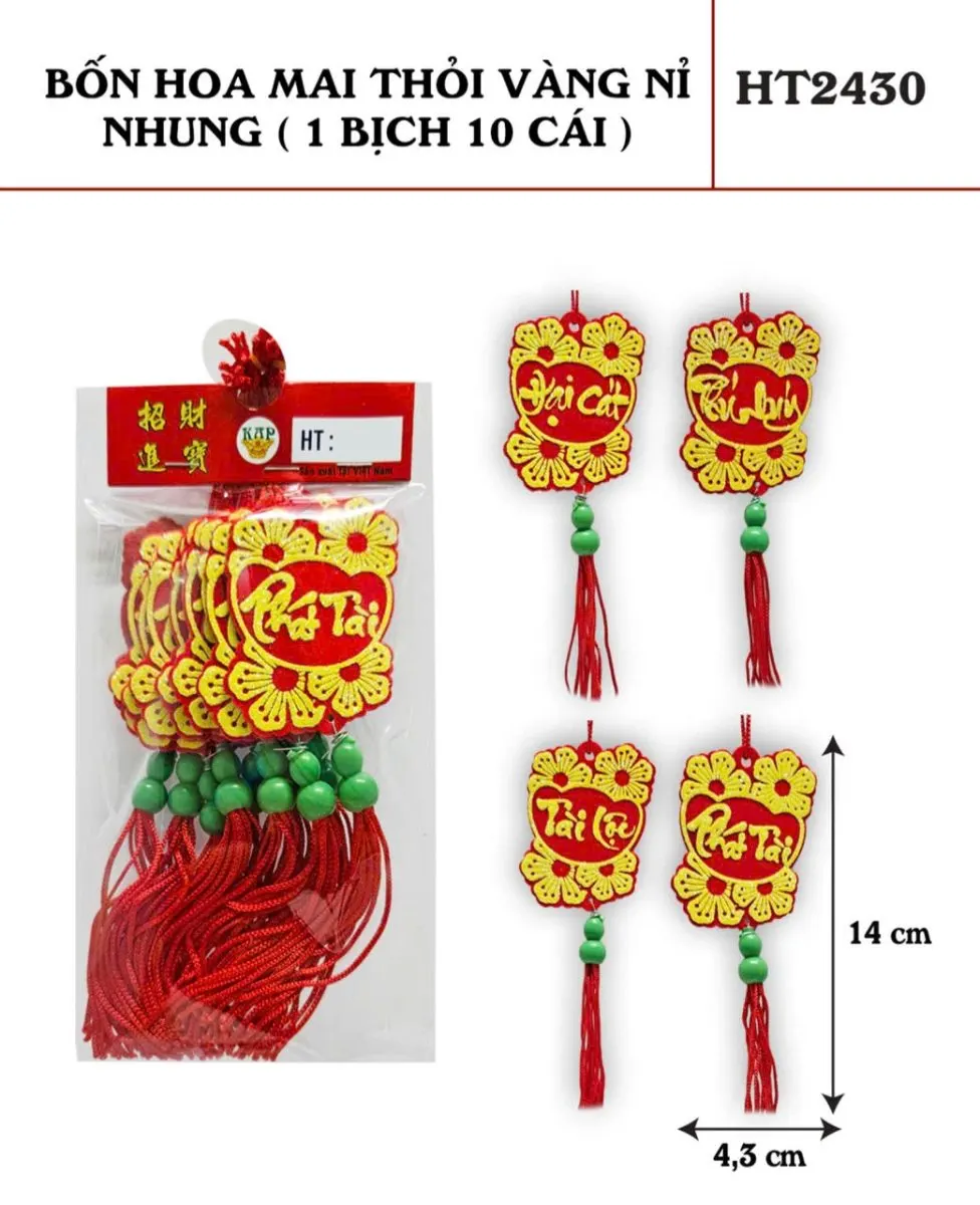 BỐN HOA MAI THỎI VÀNG NỈ NHUNG