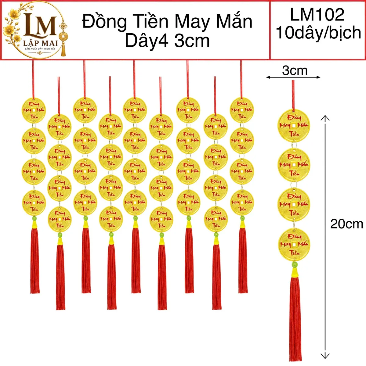 ĐỒNG TIỀN MAY MẮN DÂY 4 3CM