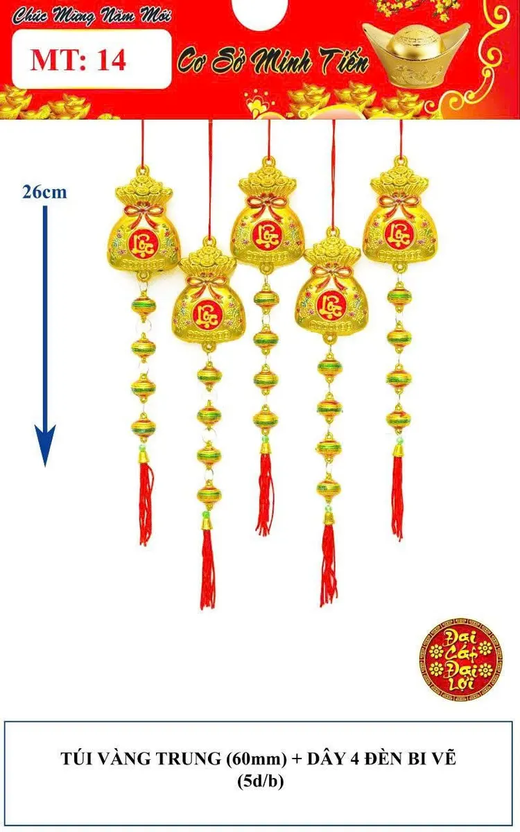 TÚI VÀNG TRUNG (60mm) + DÂY 4 ĐÈN BI VẼ