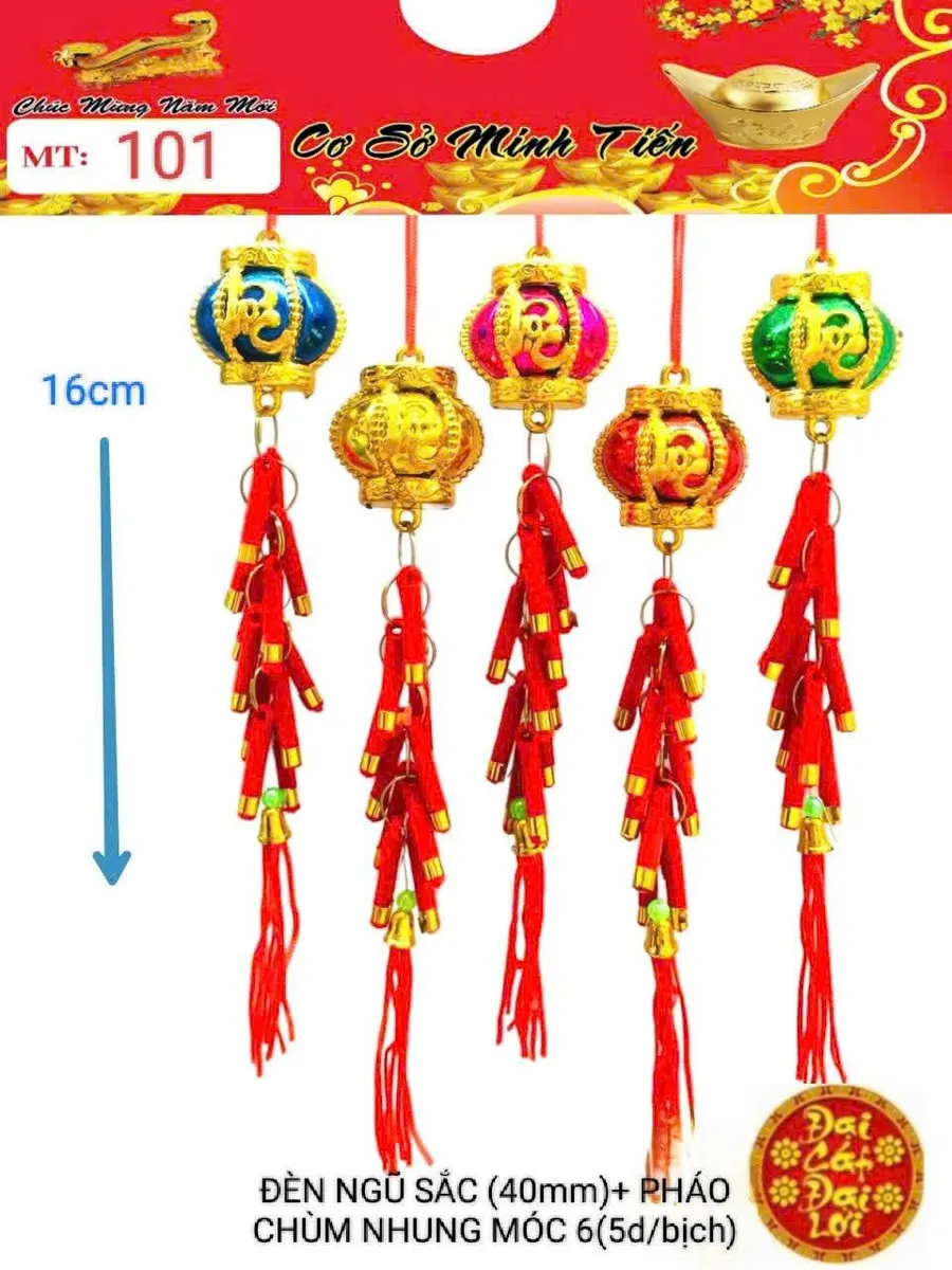 ĐÈN NGŨ SẮC (40mm) + PHÁO CHÙM NHUNG MÓC 6