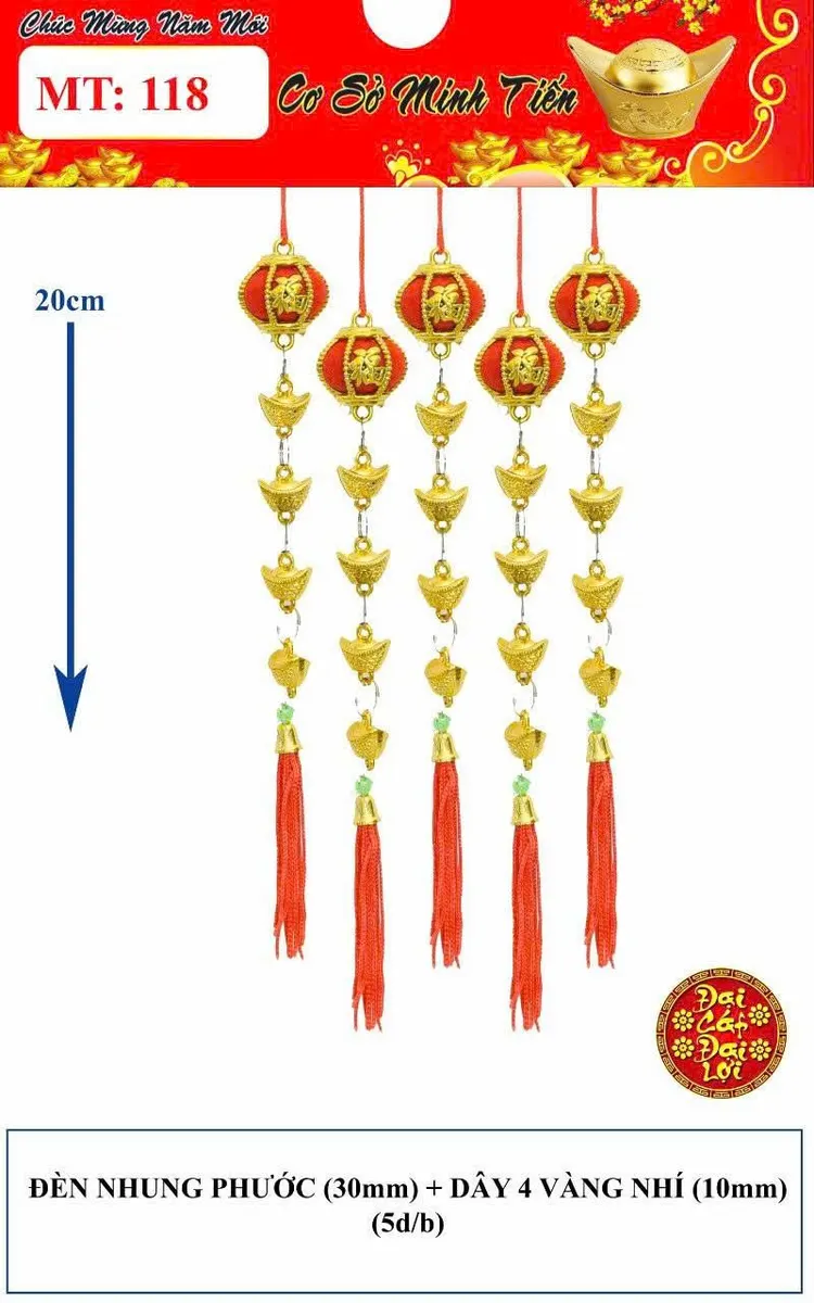 ĐÈN NHUNG PHƯỚC (30mm) + DÂY 4 VÀNG NHÍ (10mm)