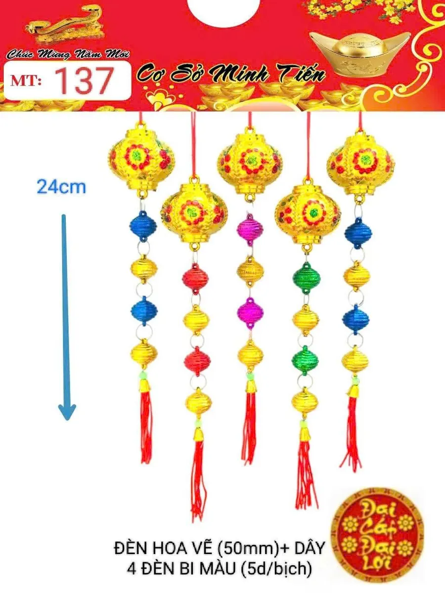 ĐÈN HOA VẼ (50mm) + DÂY 4 ĐÈN BI NGŨ SẮC