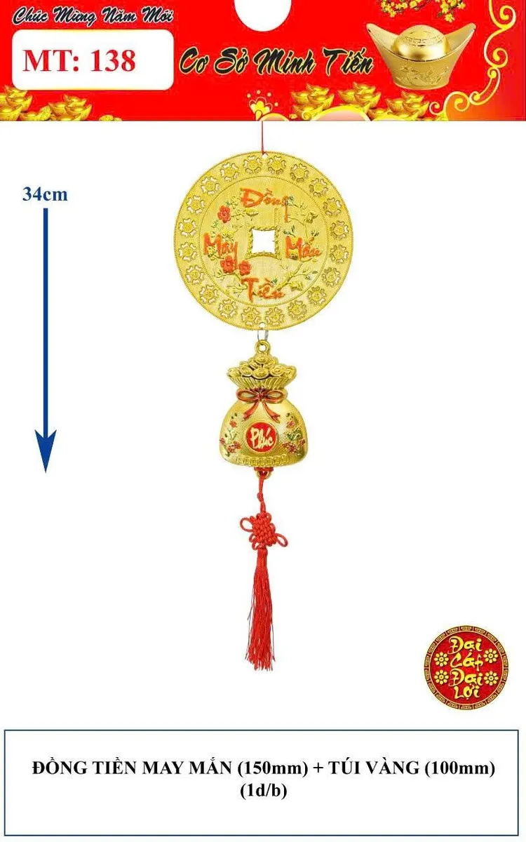 ĐỒNG TIỀN MAY MẮN (150mm) + TÚI VÀNG (100mm)