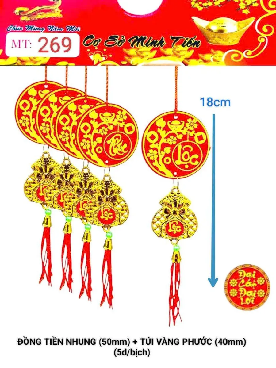 ĐỒNG TIỀN NHUNG (50mm) + TÚI VÀNG PHƯỚC (40mm)
