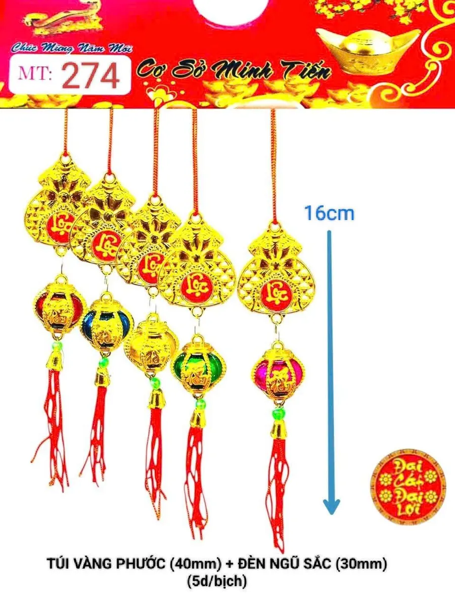 TÚI VÀNG PHƯỚC (40mm) + ĐÈN NGŨ SẮC (30mm)