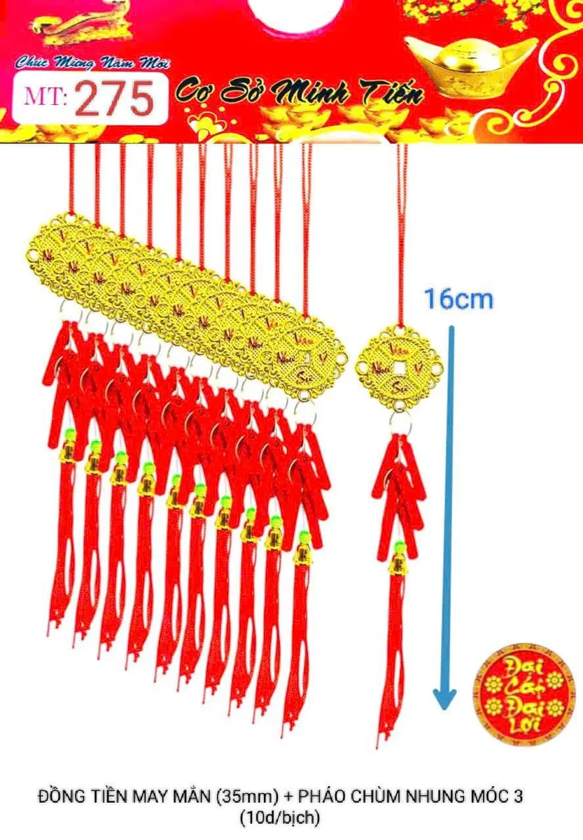 ĐỒNG TIỀN MAY MẮN (35mm) + PHÁO CHÙM NHUNG MÓC 3