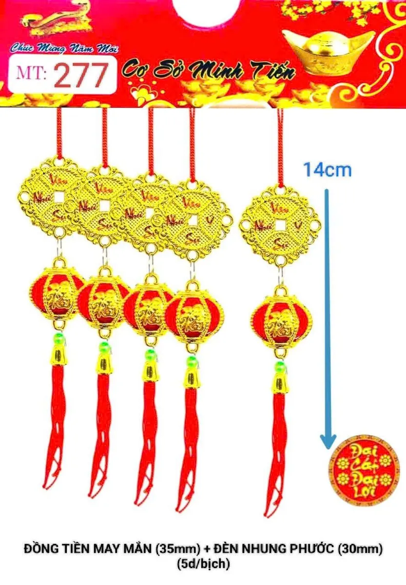 ĐỒNG TIỀN MAY MẮN (35mm) + ĐÈN NHUNG PHƯỚC (30mm)