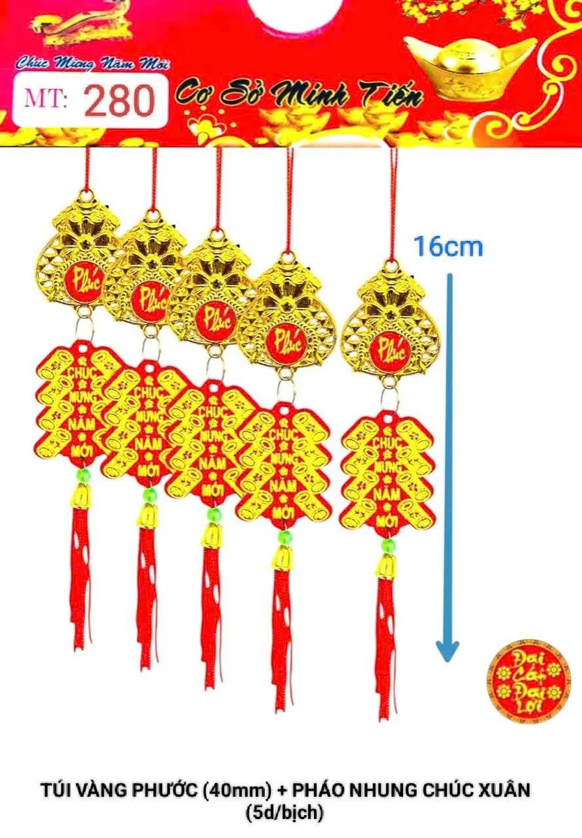 TÚI VÀNG PHƯỚC (40mm) + PHÁO NHUNG CHÚC XUÂN