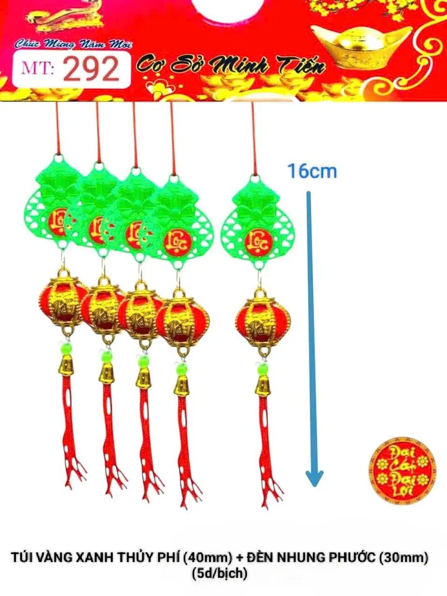 TÚI VÀNG XANH THỦY PHÍ (40mm) + ĐÈN NHUNG PHƯỚC (30mm)