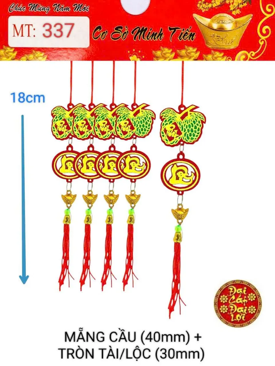 MẴNG CẦU (40mm) + TRÒN TÀI/LỘC (30mm) + VÀNG NHÍ (10mm)